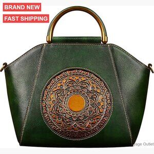 Genuine Leather Satchel Crossbody Bag with Adjustable Strap